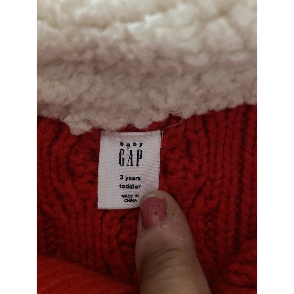 Gap Kids 3T Unisex Red Cableknit Fisherman Pullover‎ Sweater 100% Cotton